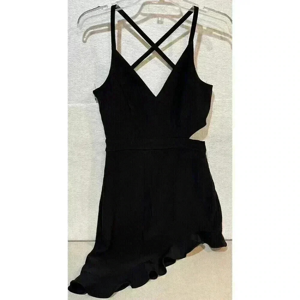 NBD x NAVEN REVOLE‎ One Side Cut Out Ruffle Strappy Fit & Flare Mini Black Dress